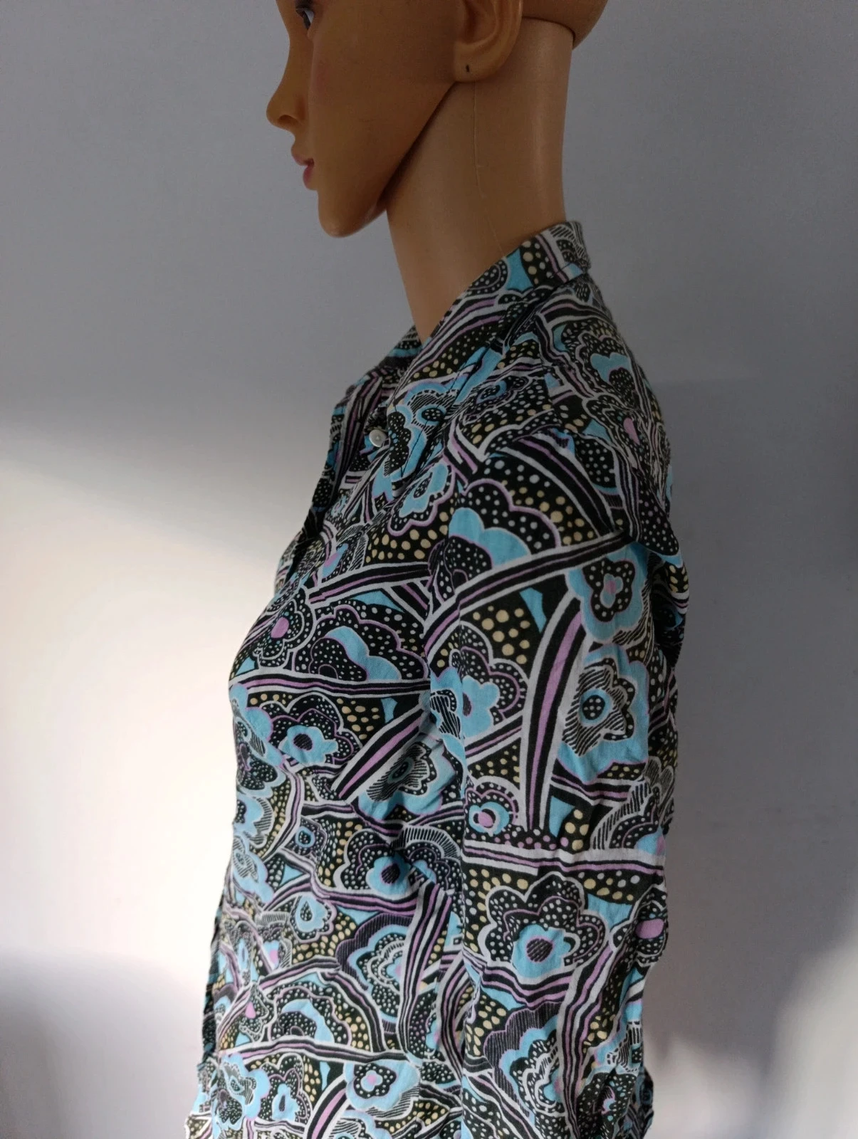 Retro bedrukte vloeiende blouse blauw/paars – T40 – Zeer goede staat – photo 7